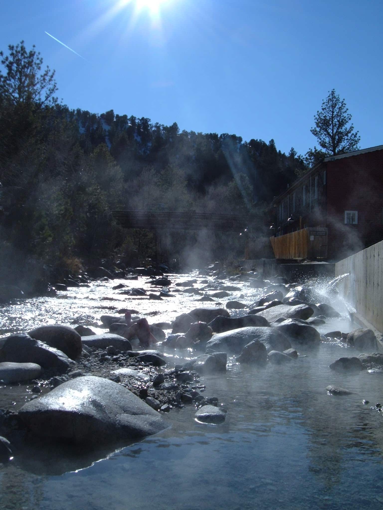 Winter day at a creekside hot springs.